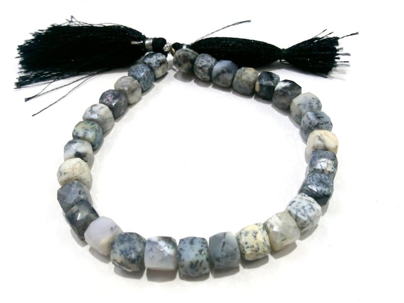 Natural Dendrite Opal 3D Cube Box Faceted Briolette 7-8mm Gemstone Beads 6 to 10 Strand Dendrite Opal Beads