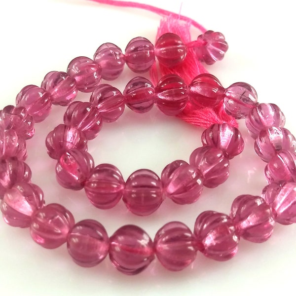 1 Strand Pink Tourmaline Quartz Muskmelon Carved/Watermelon Carved Smooth 6-7mm Gemstone Hydro Beads 8"inch Pink Tourmaline Watermelon Beads