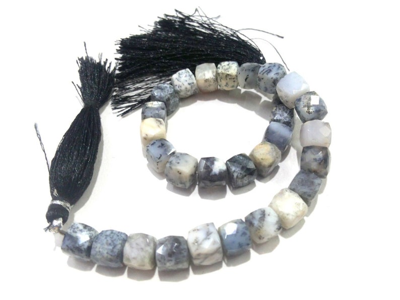 Natural Dendrite Opal 3D Cube Box Faceted Briolette 7-8mm Gemstone Beads 6 to 10 Strand Dendrite Opal Beads