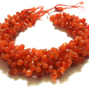 Natural Carnelian Teardrop Smooth 5x8-6x10mm Beads Orange Carnelian Gemstone, 12 Inch Strand