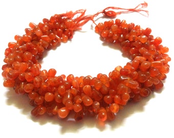 Natural Carnelian Teardrop Smooth 5x8-6x10mm Beads Orange Carnelian Gemstone, 12 Inch Strand