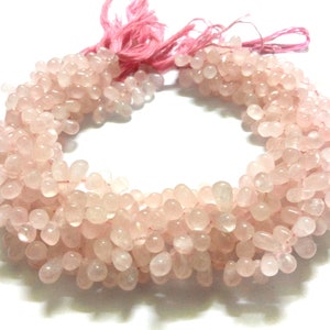 Natural Rose Quartz Teardrop Beads: Smooth Pink Gemstone, 12 Inch Strand