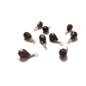 10 Faceted Garnet Teardrop Beads: Silver Plated Wire Wrapped Links