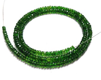 3-4mm Chrome Diopside Faceted Rondelle Beads, Natural Chrome Diopside Beads, 16 Inch Chrome Diopside Rondelle Shape, AAA Chrome Diopside