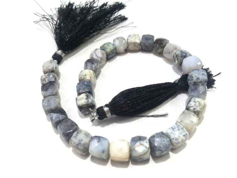 Natural Dendrite Opal 3D Cube Box Faceted Briolette 7-8mm Gemstone Beads 6 to 10 Strand Dendrite Opal Beads