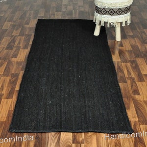 Soft Reversible Black Jute Runner Rugs 2 X 10 ft, Natural Jute Hallway Runner 2.5 X 20 feet for Staircases, Off White Jute Entryways Rugs