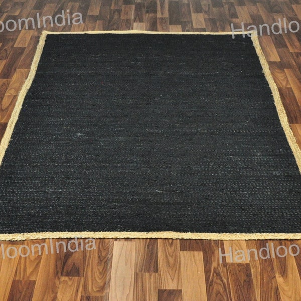 Natural and Black Jute Hand Woven Rug, Premium Quality Carpet, Braided Rug, Black Jute Rug, Bordered Rugs, Rug for Living Room, Sisal Rugs