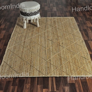 Jute Area Rug, Diamond Design Rugs, Natural Fiber Carpet, 4x6 Jute Rug for Living Room, Boho Sisal Rug, Rugs for Hallway, Jute Indoor Carpet