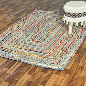 Gevlochten chindi-tapijt, vloerkleed voor woonkamer, jute denim vloerkleed, handgeweven tapijt 6 x 8, tapijt van topkwaliteit, handgeknoopt vloerkleed 4 x 6, Scandinavische tapijten
