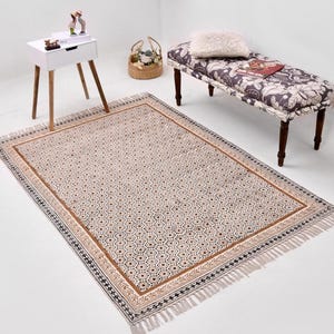 Washable Rug for Dining Room/Living Room, Washable Cotton Rug, Large Cotton Rug, Handwoven Rug, Customize Area Rug, Hand Block Print Rug