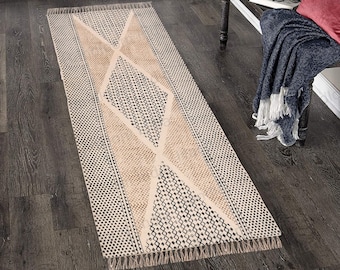 Washable Cotton Runner Rug, Block Print Runner, Machine Washable Rug, Runner for Kitchen, Geometric Rug, Soft Cotton Runner, Bedside Rug