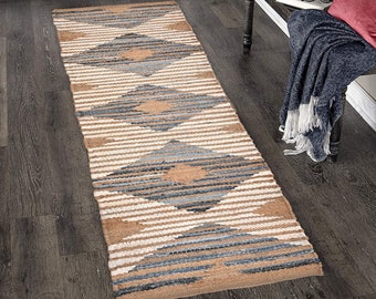Denim Runner for Kitchen/Entryway, Diamond Design Hallway Runner 2X10, Antique Hemp Runner for Living Room 3X8 ft, Soft Cozy Bedroom Runner