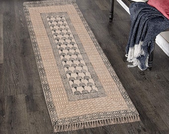 Washable Cotton Runner Rug, Block Print Rug, Hallway Runner, Stair Runner, Runner for Kitchen,  Bedside Runner, Hand Washable Runner