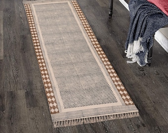 Cotton Runner Rug for Kitchen/Hallway/Entryway, Machine Washable Rug, Block Printed Rug, Washable Rug, Bedside Runner, Bathroom Runner Rug