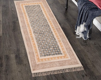 Washable Cotton Rug, Machine Washable Rug, Block Printed Rug, Handwoven Cotton Rug, Entryway Rug, Hallway Runner, Stair Runner, Kitchen Rug