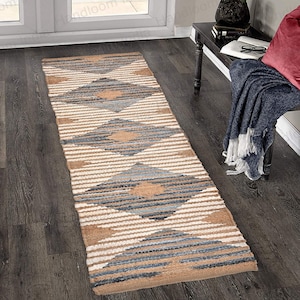 Denim Läufer für Küche / Eingangsbereich, Diamant Design Flurläufer 70x300, Antiker Hanfläufer für Wohnzimmer 100 x 250, Weicher, Gemütlicher Schlafzimmerläufer