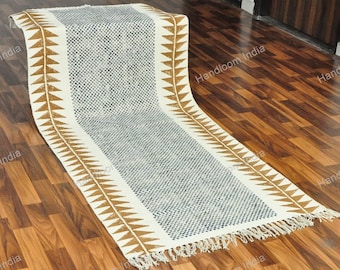 Cotton Runner for Hallway/Entryway/Kitchen/Bedroom, Washable Cotton Runner, Hand Block Print Rug, Machine Washable Rug, Indoor Runner Rugs