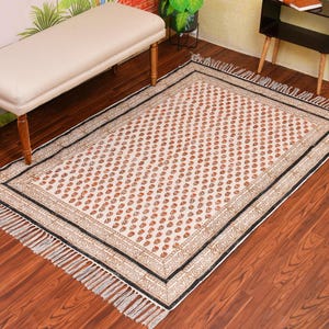 Washable Area Rug, Extra Large Cotton Rug, Washable Rug for Living Room, Hand Block Print Rug, Cotton Runner for Hallway/Entryway/Kitchen