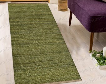 Green Hemp Runner Rugs for Hallway/Entryways, Bohemian Jute Runner for Living Room 3 X 10, Soft Jute Bedside Runner, Rich Green Stair Runner