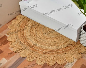 Ausgebogter Fußmatte, Halbrunde Jute Teppich, Halbmond Fußmatte, Boho Treppenmatte, Halbkreis Jute Teppich, Halbrunde Badematte, Halbkreis Fußmatte