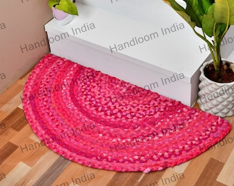 Cotton Chindi Doormat, Half Moon Doormat, Half Round Rug, Half Circle Rug, Eco Friendly Doormat, Half Moon Stair Rug, Boho Pink Doormat