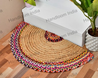 Flätad jute dörrmatta, halvrund jute matta, halvmåneformad dörrmatta, dörrmatta till entrén, modern sisal dörrmatta, halvrund jute matta, köksdörrmatta