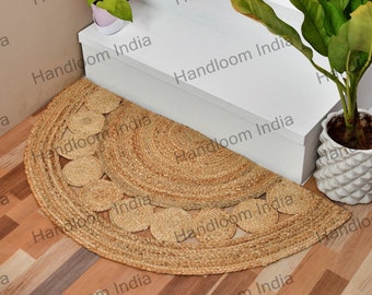 Natürliche Jute Fußmatte, Halbmond Fußmatte, Halbkreis Teppich, Halbrunder Teppich, Küchen Fußmatte, Willkommen Fußmatte, Boho Decor Teppich, Treppenmatten