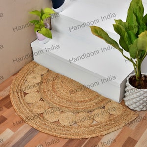 Zerbino in juta naturale, zerbino a mezzaluna, tappeto semicircolare, tappeto mezzo tondo, zerbino da cucina, zerbino di benvenuto, tappeto decorativo boho, tappetini per scale