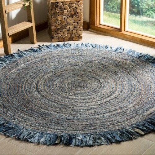 5 Feet Round Braided Area Rug With Tassels Reversible Round Etsy