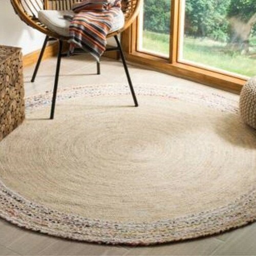 5 Feet Round Braided Area Rug With Tassels Reversible Round Etsy