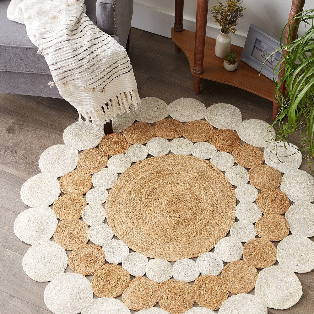  Grafken Alfombra redonda de yute hecha a mano, de lino nórdico  anudado, estilo japonés, para sala de estar, mesa de centro, alfombra de  noche (tamaño: 6 pies) : Hogar y Cocina