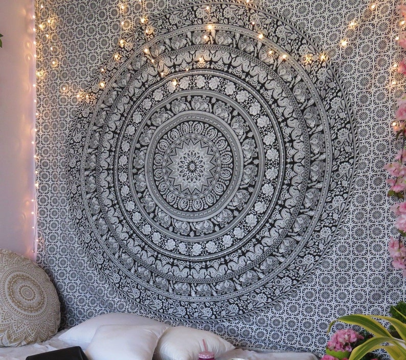 Urban Outfitters Tapestry Black & White Mandala Tapestries Etsy