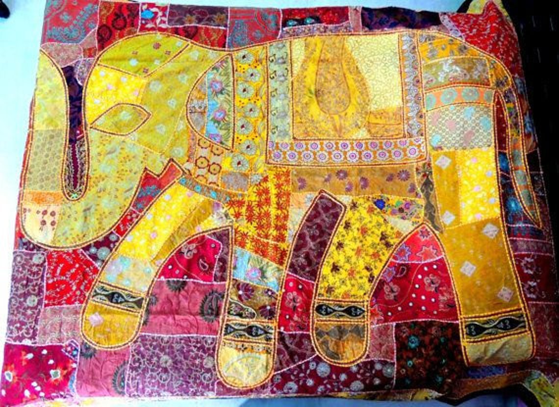 Elephant Blanket Bed Cover Indian Bedding Applique Quilt Etsy
