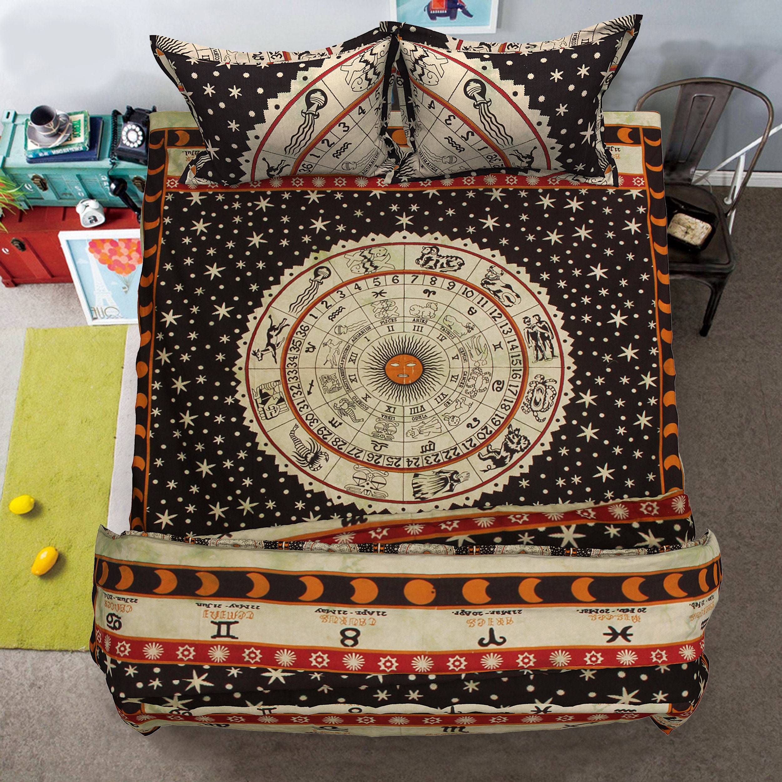 Indian Handmade Black Astrology Bed Pillow Case Zodiac Horoscope Cushion Cover Indian Handmade Black Astrology Bed Pillow Case Zodiac Horoscope Cushion Cover