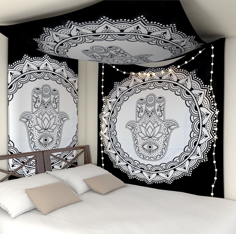 Black and White Hamsa Hand Tapestry Psychedelic Wall ...