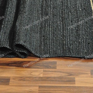 Black Jute Rug Runner, Black Carpet for Hall/Entryway, Extra Jute Area Rug, Jute Runner for Kitchen, Woven Jute Rugs for Bedroom 5X5
