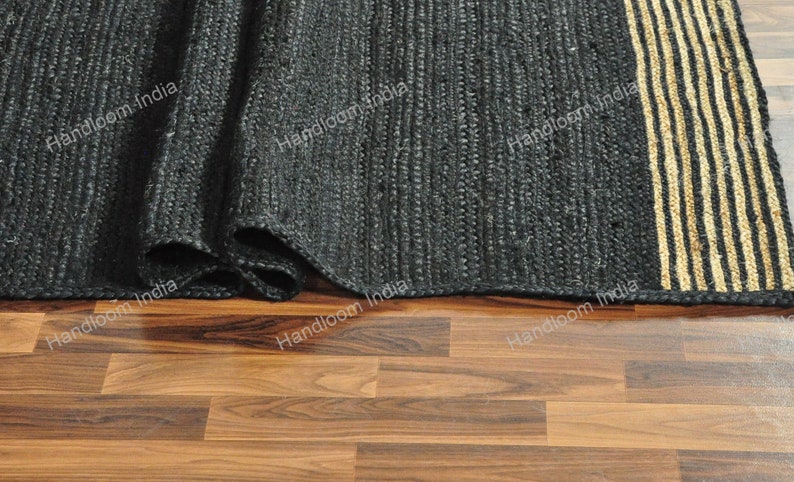 Black Jute Rug Runner, Black Carpet for Hall/Entryway, Extra Jute Area Rug, Jute Runner for Kitchen, Woven Jute Rugs for Bedroom 5X5
