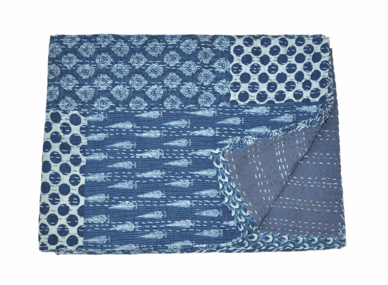 Blue Indigo Kantha Quilt in Twin Size Indian Patchwork Kantha - Etsy