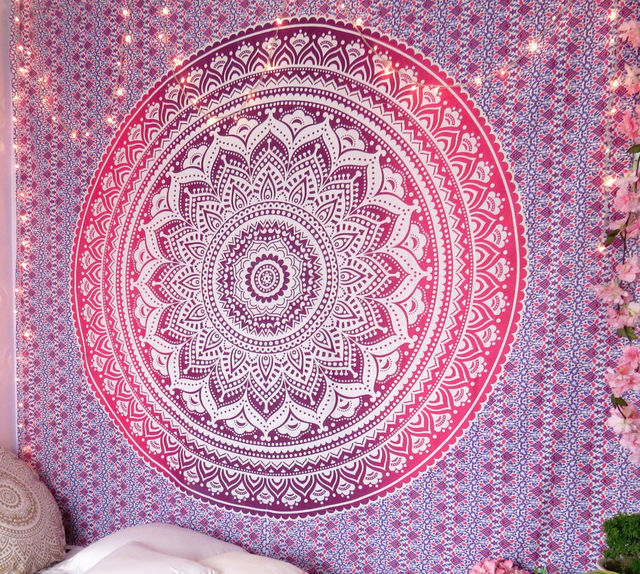 Pink Mandala Tapestry Boho Mandala Wall Hanging Tapestries Etsy