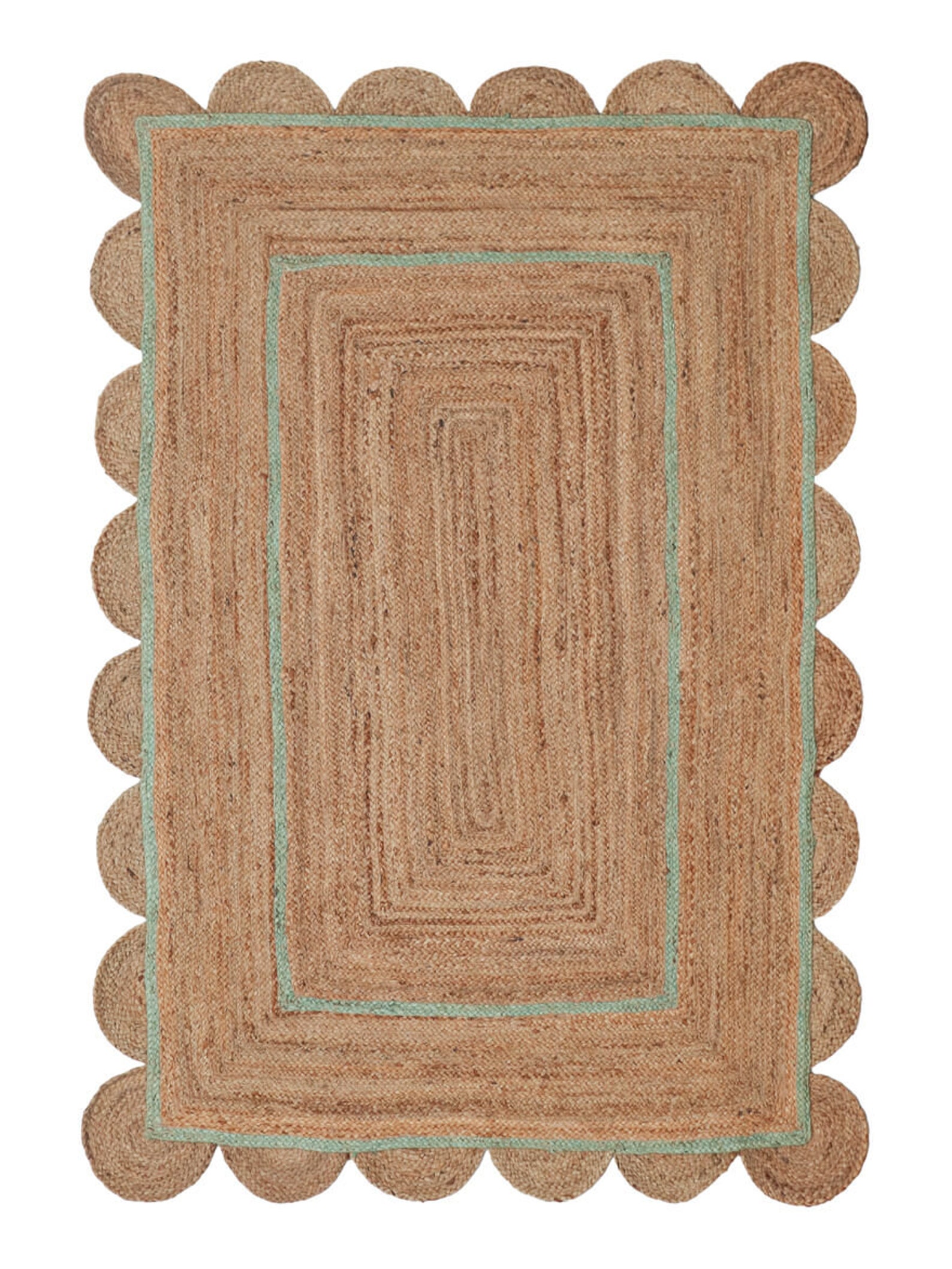 Handbraided Pale Green Trim Scalloped Rugs for Living Room 4 Etsy