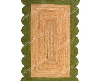Natural Jute Scallop Rug, Scalloped Rug, Scalloped Jute Rug, Jute Area Rug 8X10, Handwoven Rug, Square Scallop Rug, Custom Rug, Seagrass Rug