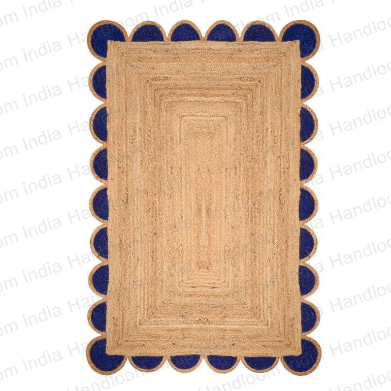 Jute Bathroom Rug, Scalloped Rug 4x6, Braided Jute Rug, Low Cost Rug