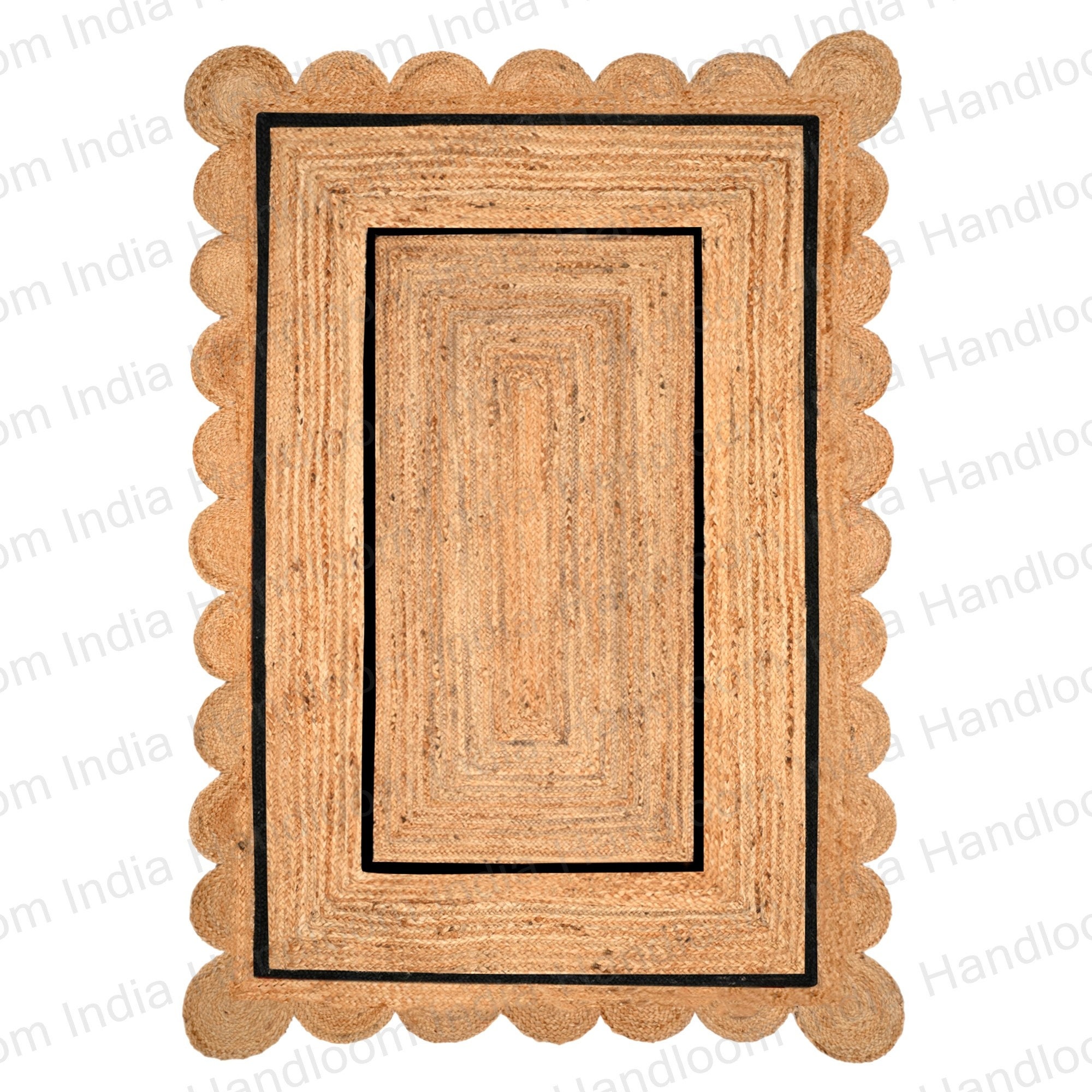 Tgc Rug Scalloped Jute Rug, Black Scallop Rug, Boho Jute Rug, Natural Jute Rug ...