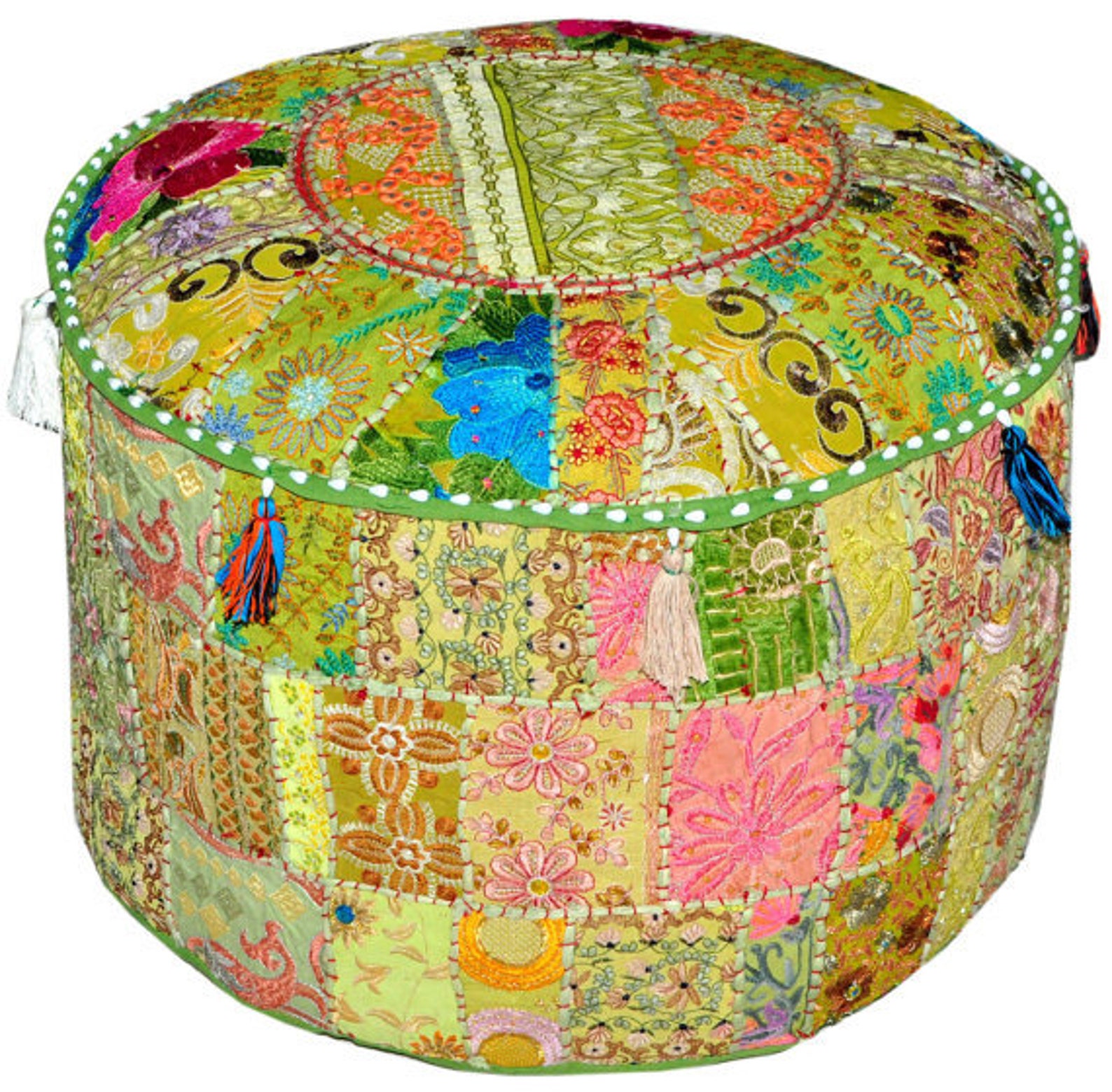 Bohemian Round Indian Ottoman Patchwork Pouf Cocktail Living Etsy