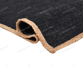 Black Jute Rug for Living Room, Braided Rug for Heavy Traffic Area, Custom Size Runner for Hallway/Entry Door/Kitchen