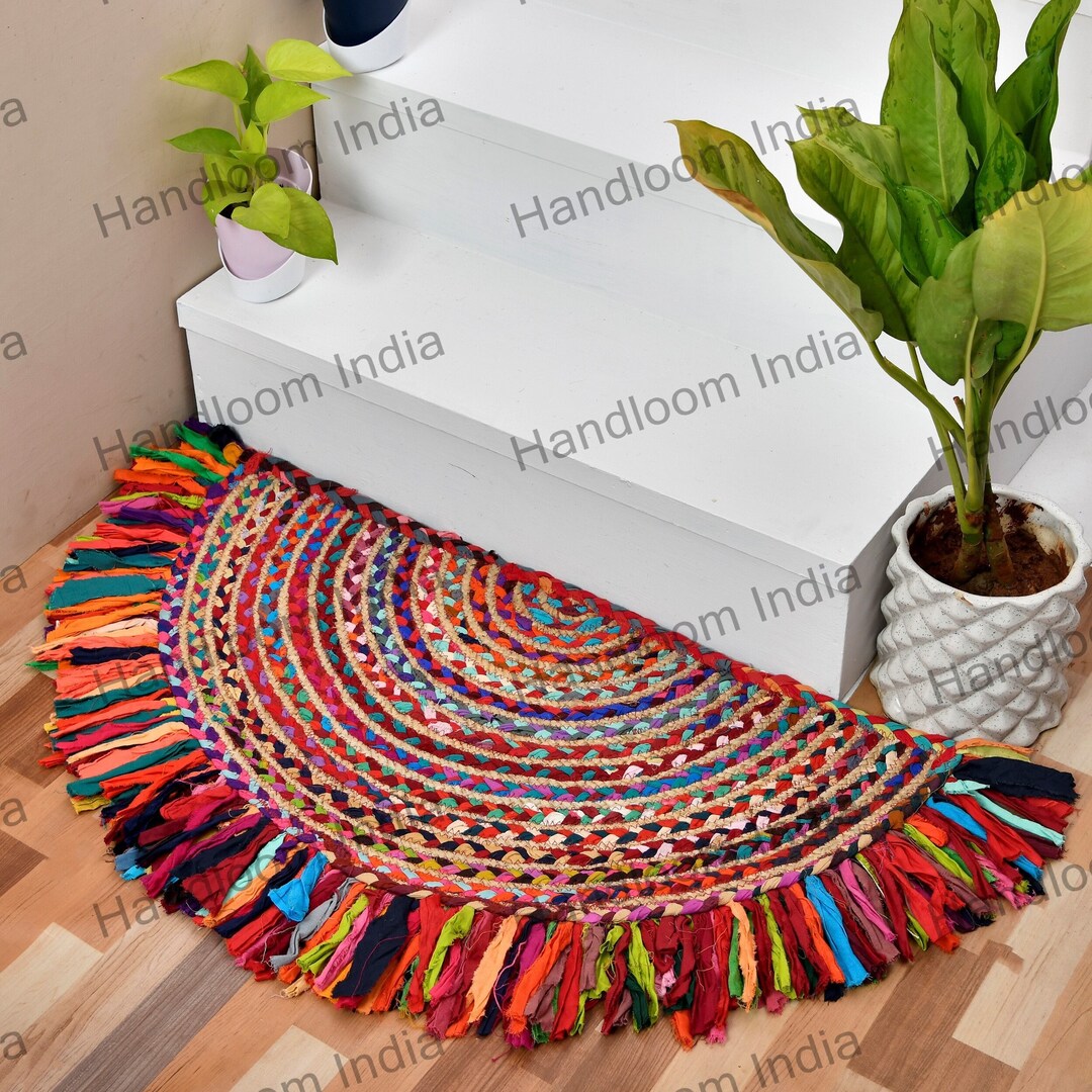 Braided Doormat, Multicolor Doormat, Half Circle Doormat, Half Moon