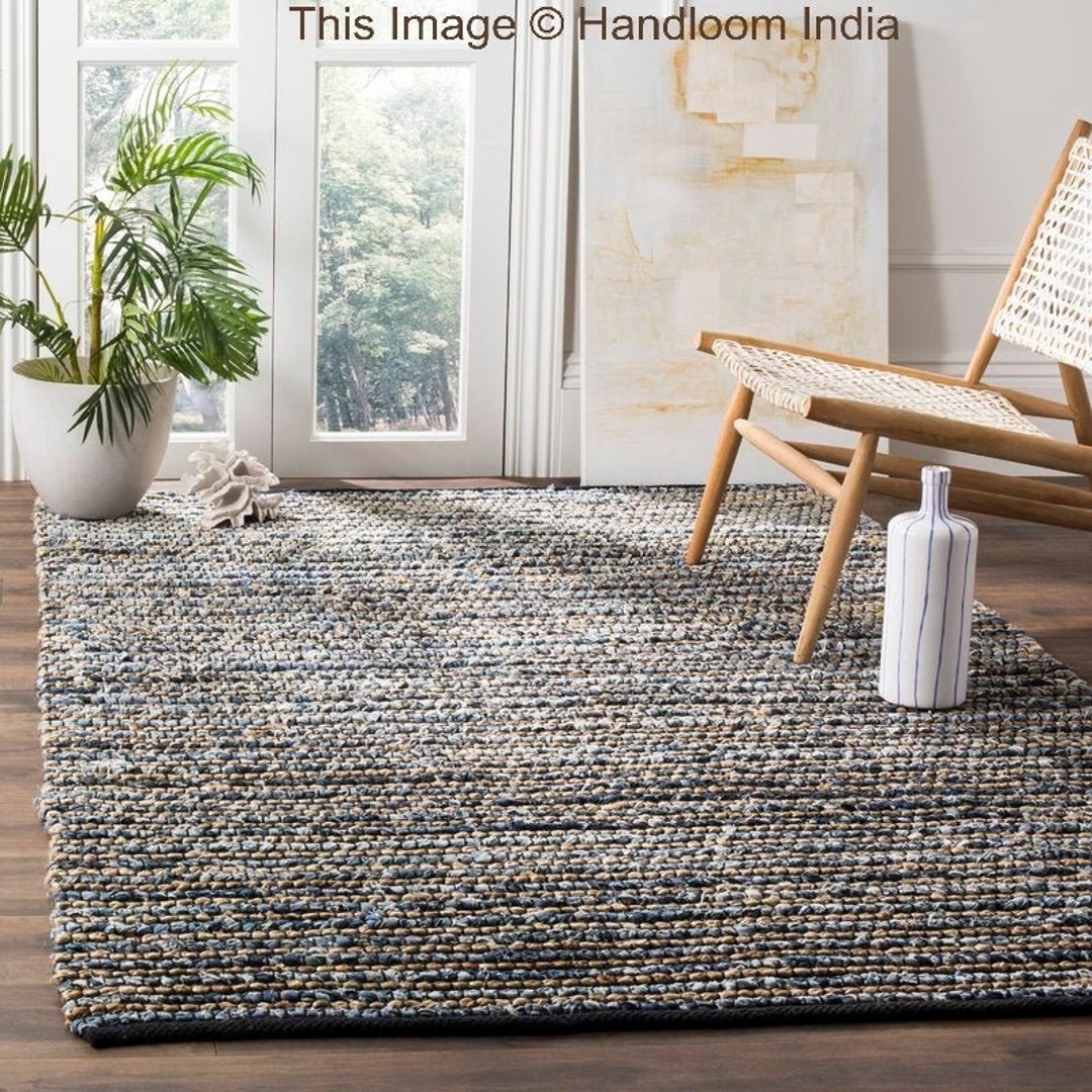 Woven Denim Rug, Denim Braided Rug 6x8, Denim Jute Rug Runner, Tufted