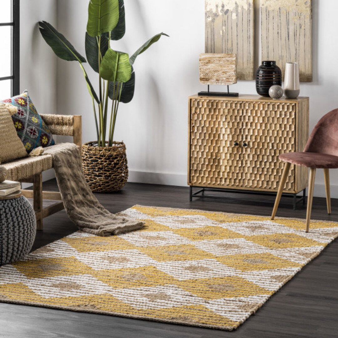 Jute Geometric Rug 9x12 for Living Room Hand-Knotted Rug 5x7 ...