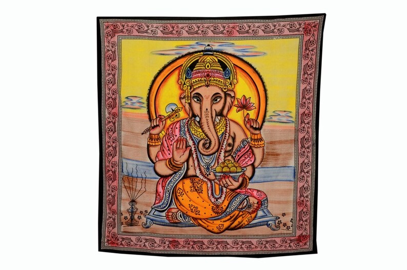 Indian Lord Ganesha Tapestry Hindu God Wall Hanging Dorm Room Etsy