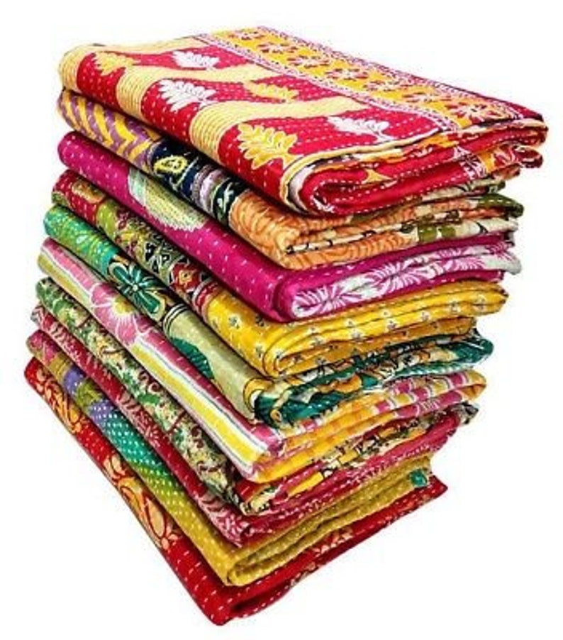Lot of 5 Vintage Sari Kantha Blankets Indian Kantha Throw Etsy